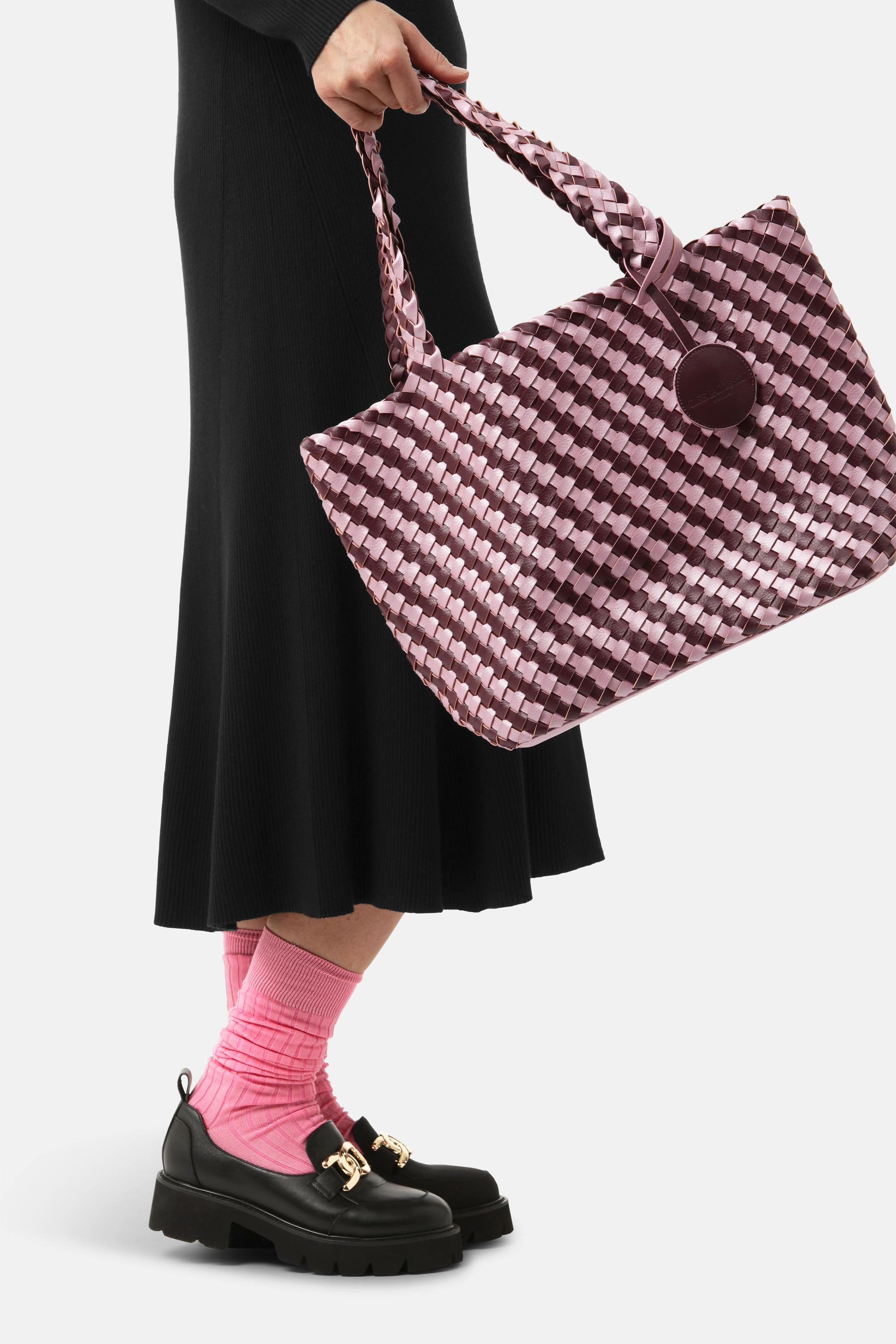 Tote Bag Flettet - Maroon Banner Rosy Pink